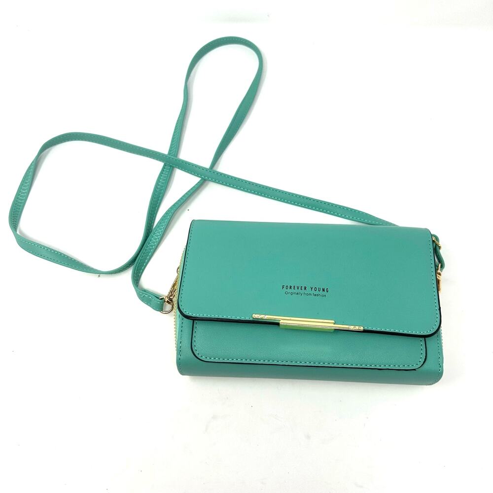 Forever‎ Young Bag Turquoise Magnetic Snap Wallet Phone Strap Small Zip Closure